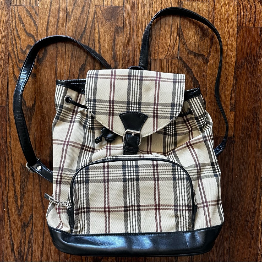 Plaid Backpack with Black Accents
